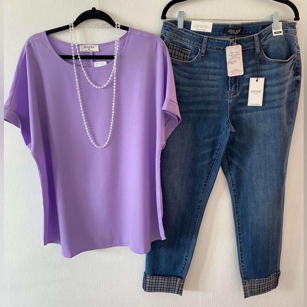 Plaid and denim jeans